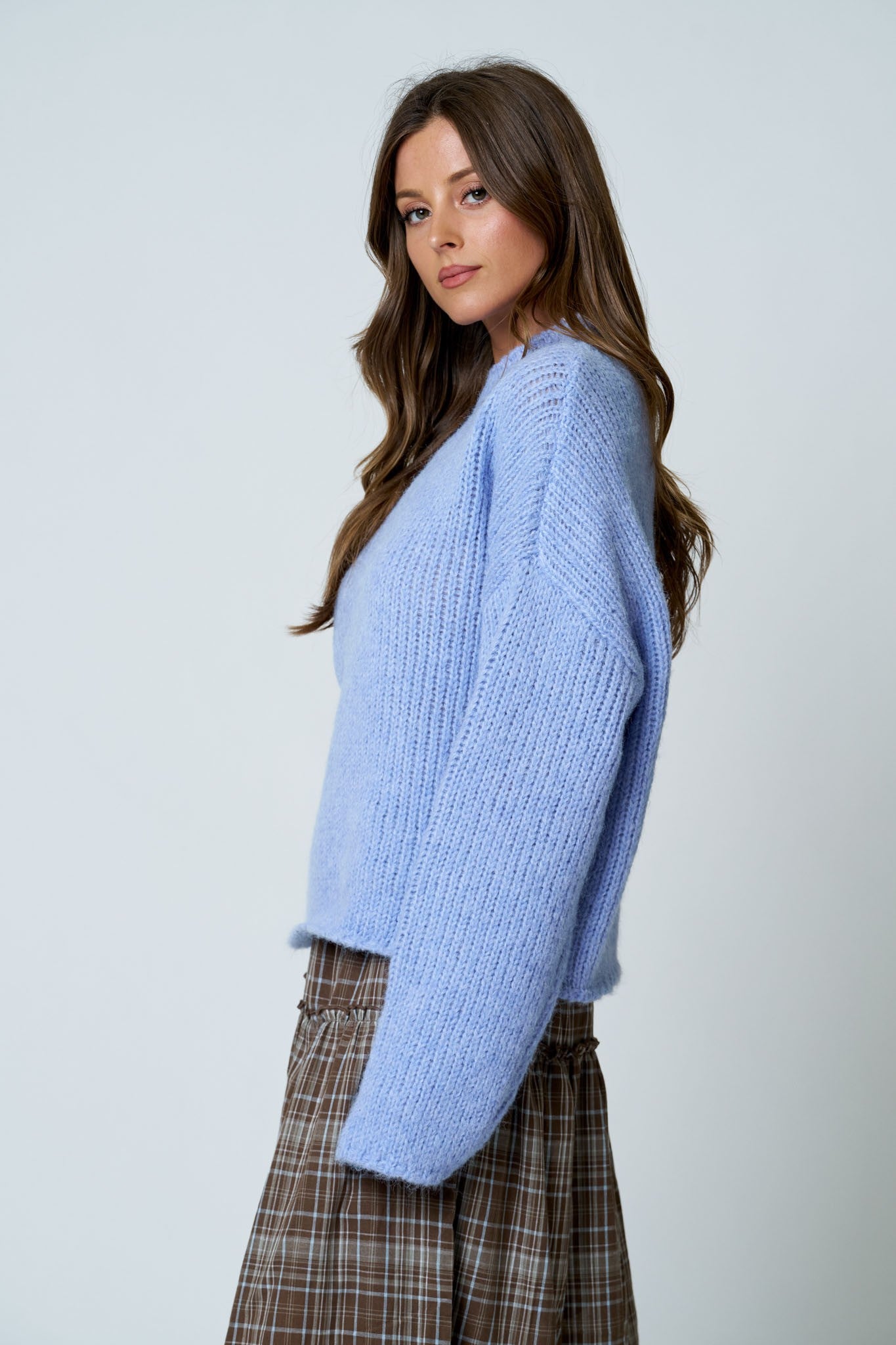 Mock Neck Boxy Oversized Sweater (Dusty Blue)