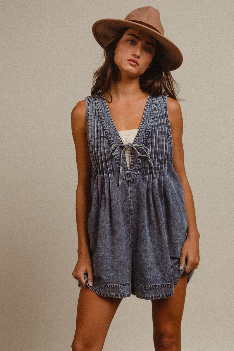 Mineral Washed Denim Romper