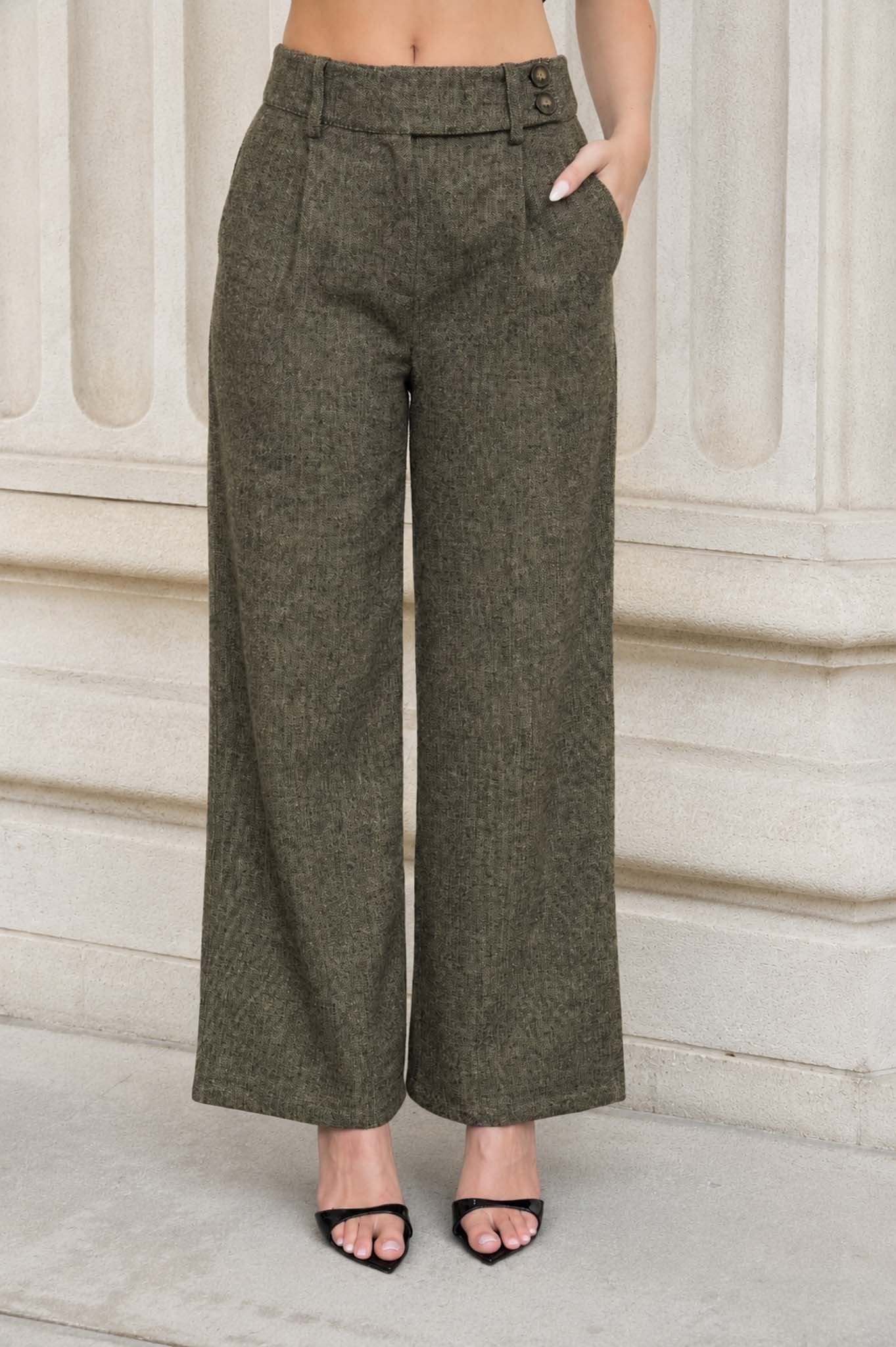 High Waisted Wide Leg Tweed Pants