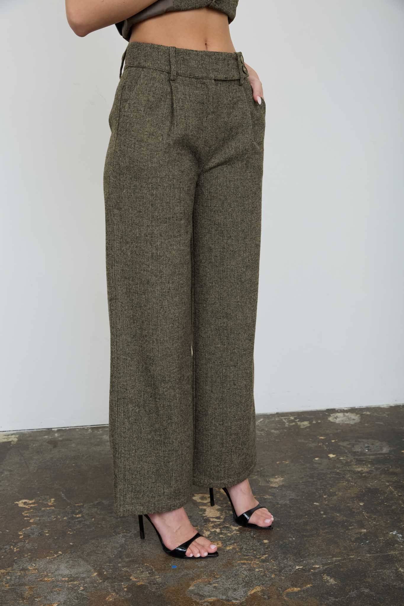 High Waisted Wide Leg Tweed Pants