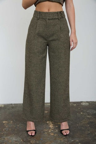High Waisted Wide Leg Tweed Pants