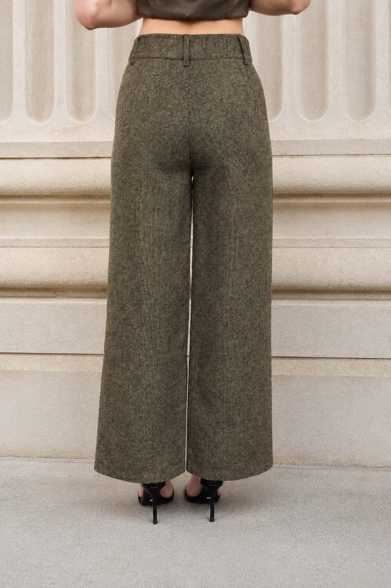 High Waisted Wide Leg Tweed Pants