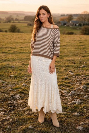 Button Back Mocha Stripe Sweater