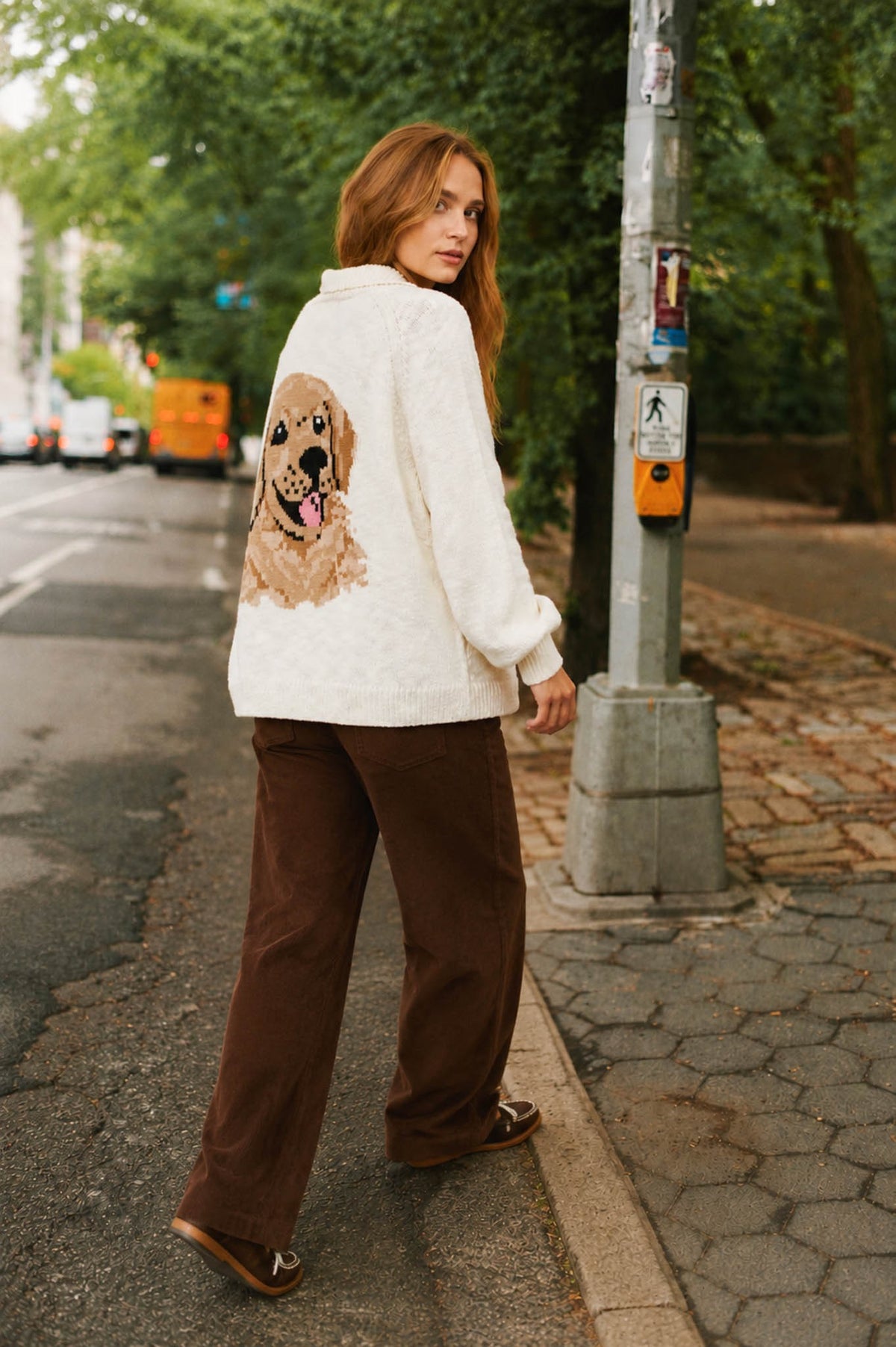Collared Puppy Back Front Pocket Knit Cardigan