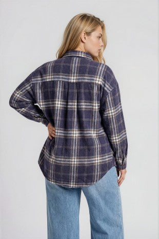 Navy Plaid Long Sleeve Button Up Shirt (1X - 3X)