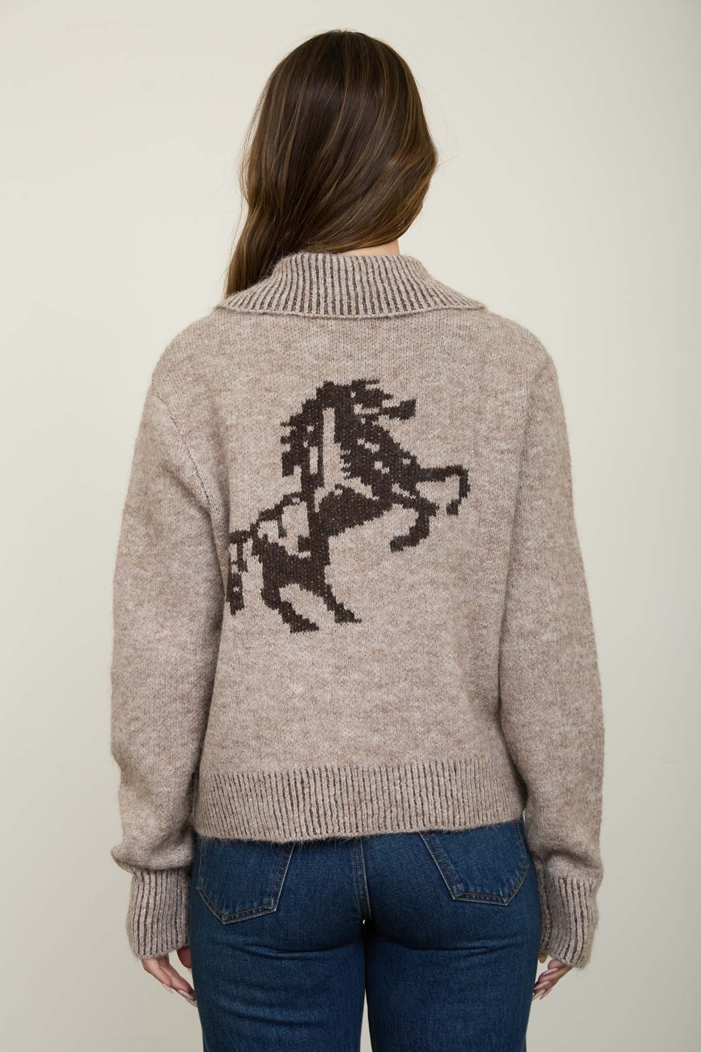 Western Zip Up Collar Cardigan