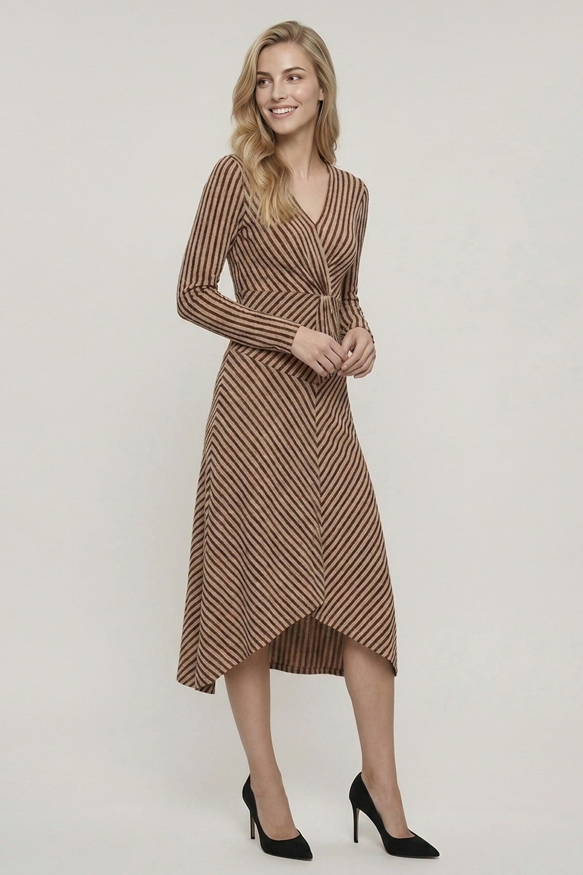 Toffee Stripe Twist Midi Dress