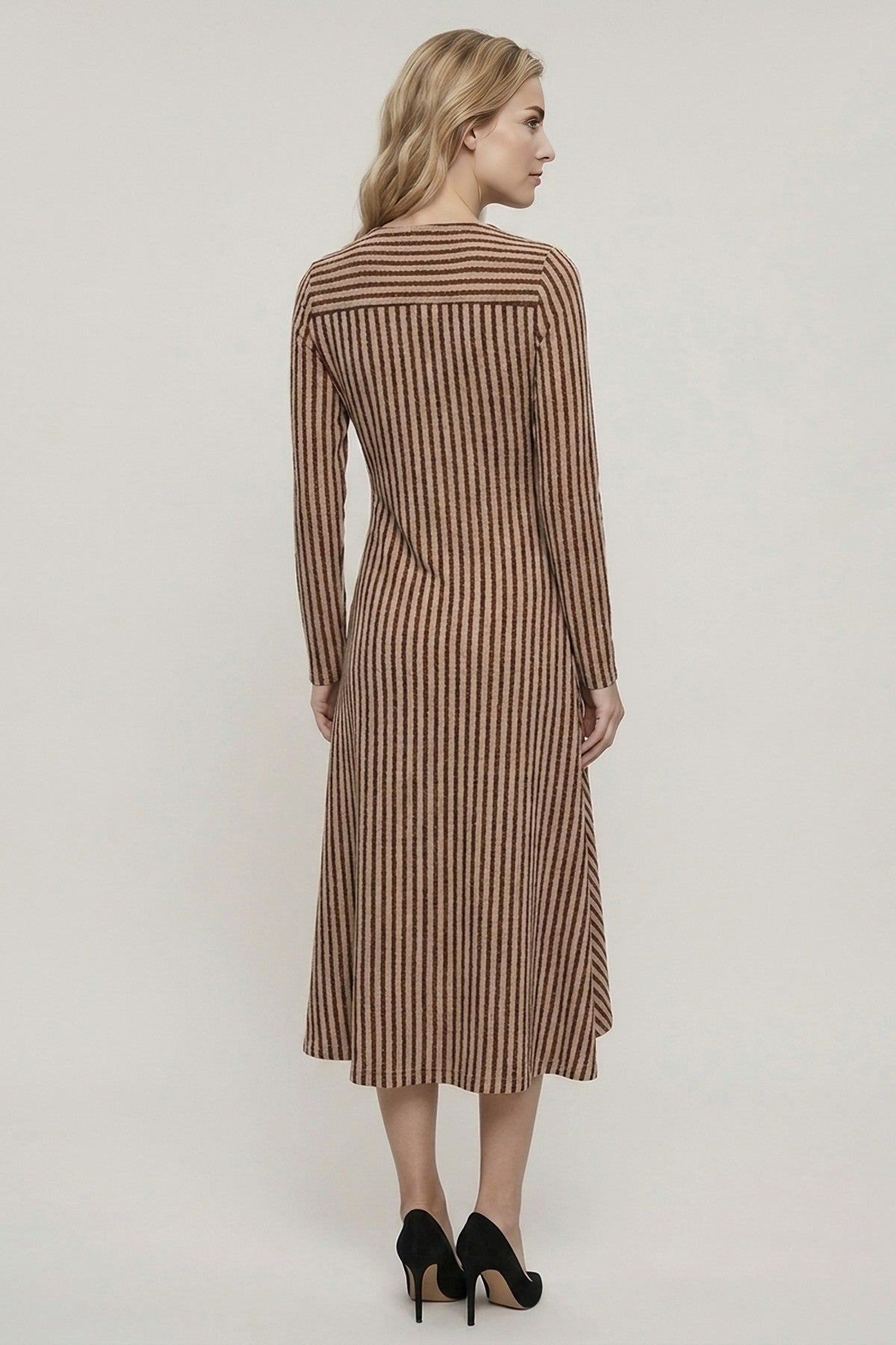 Toffee Stripe Twist Midi Dress