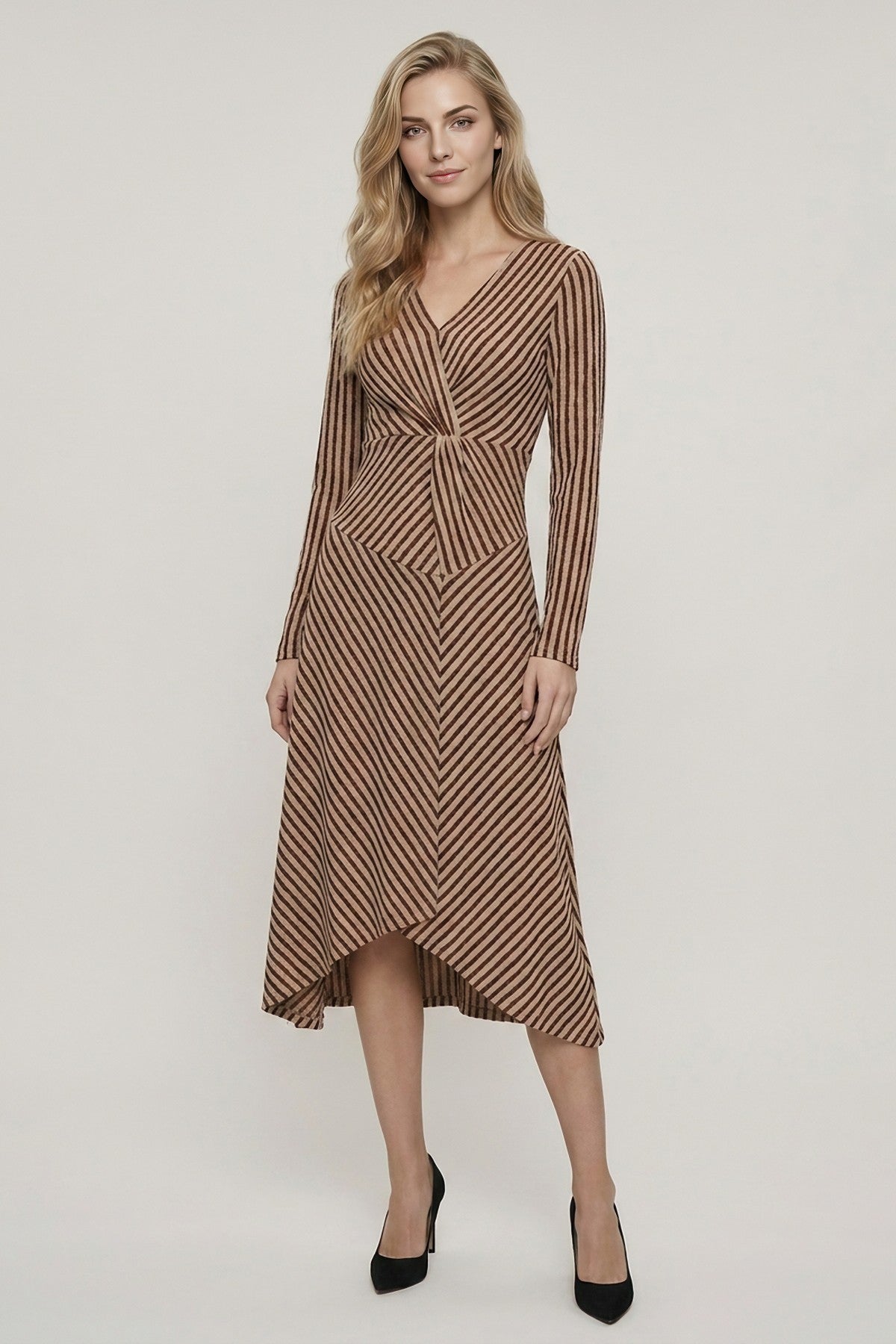 Toffee Stripe Twist Midi Dress