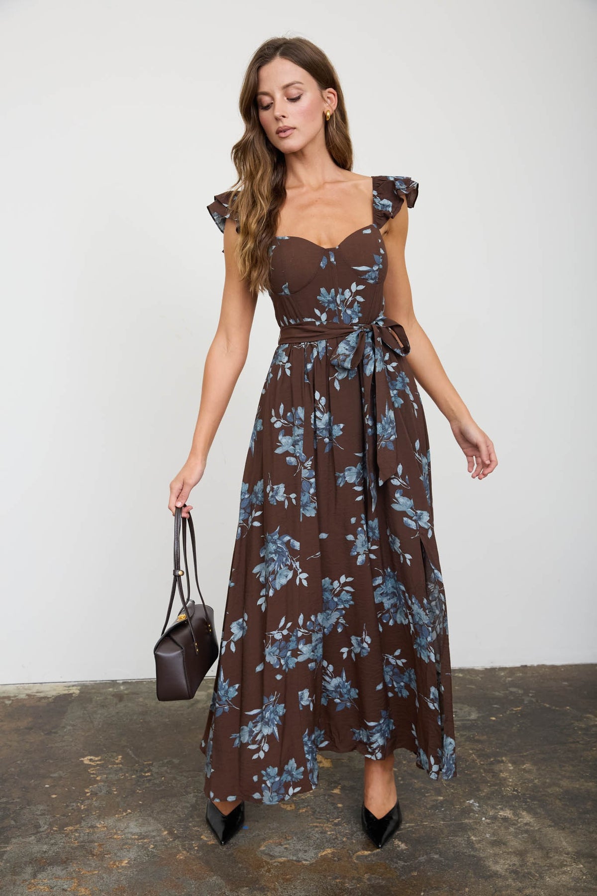 Ruffle Strap Sweetheart Neckline Midi Dress