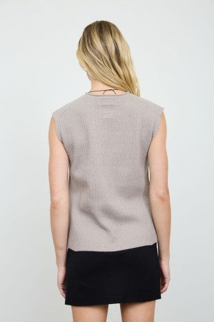 Sleeveless Ribbed Knit Sweater (Khaki)