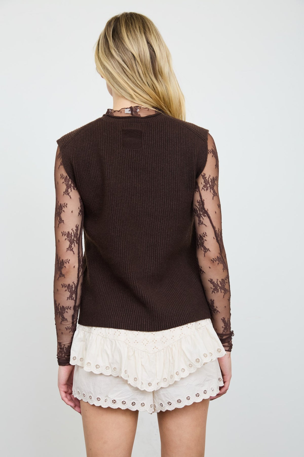 Sleeveless Ribbed Knit Sweater (Brown)