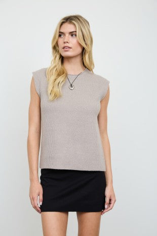 Sleeveless Ribbed Knit Sweater (Khaki)