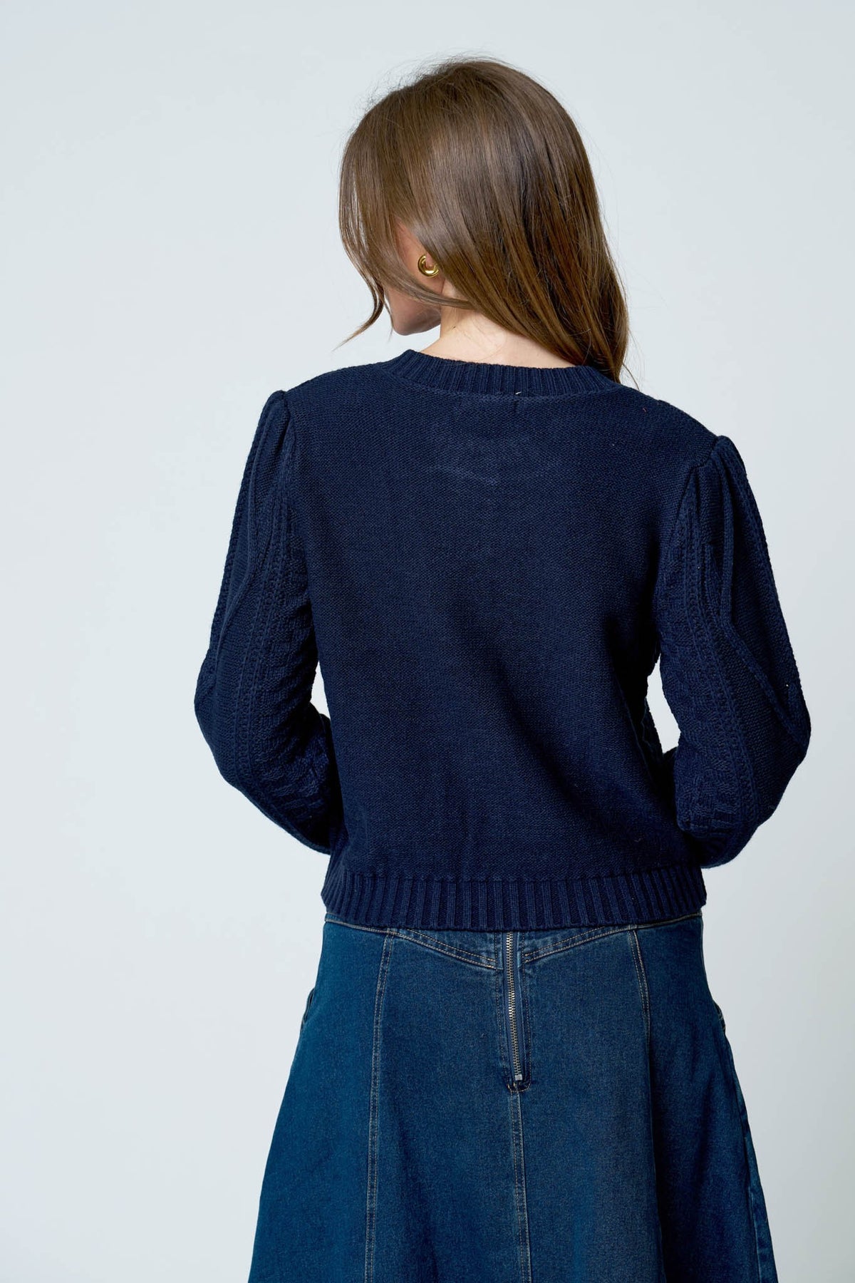 Floral Embroidered Cable Knit Button Down Cardigan