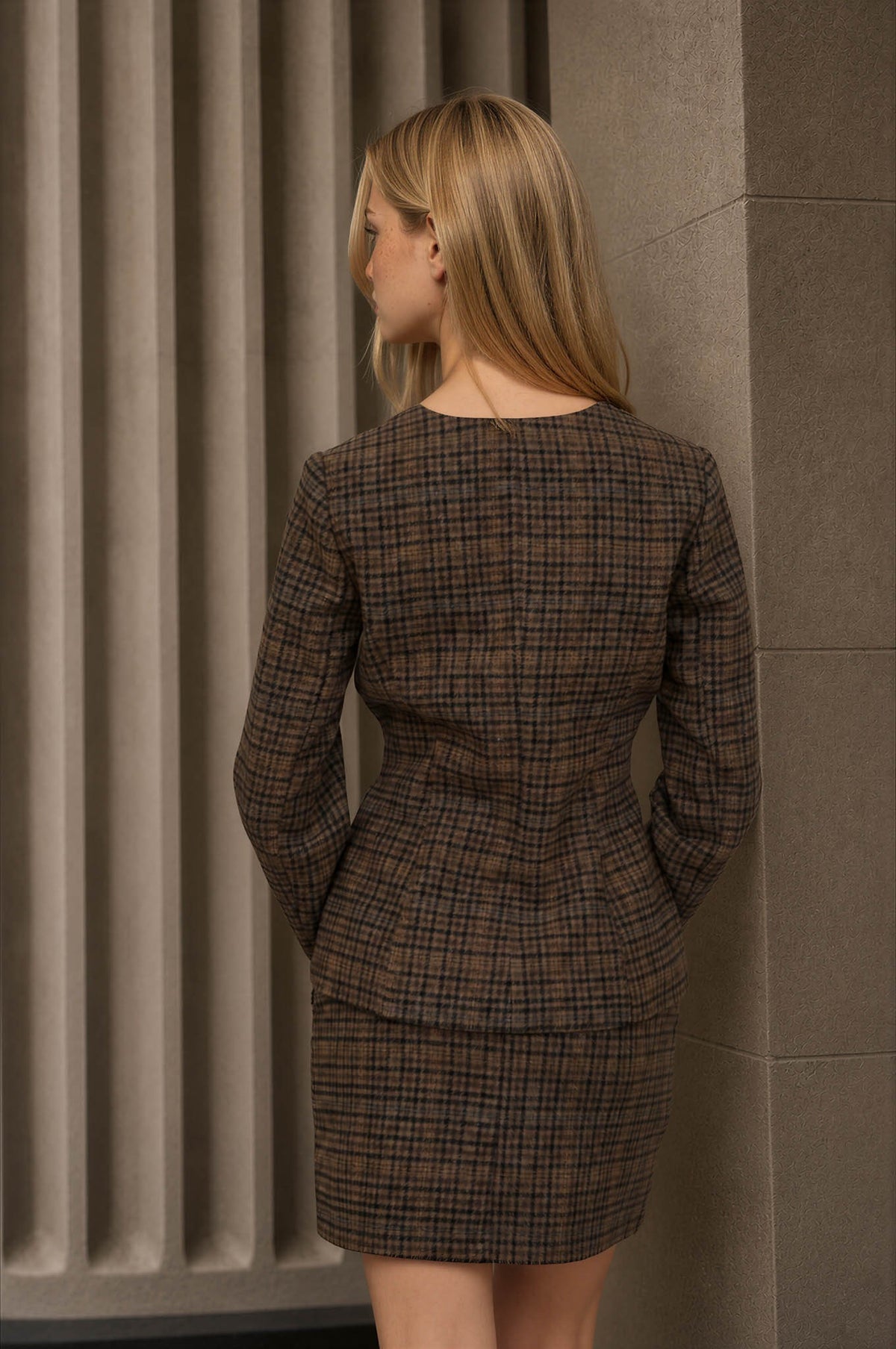 Plaid Tweed Gold Button Blazer