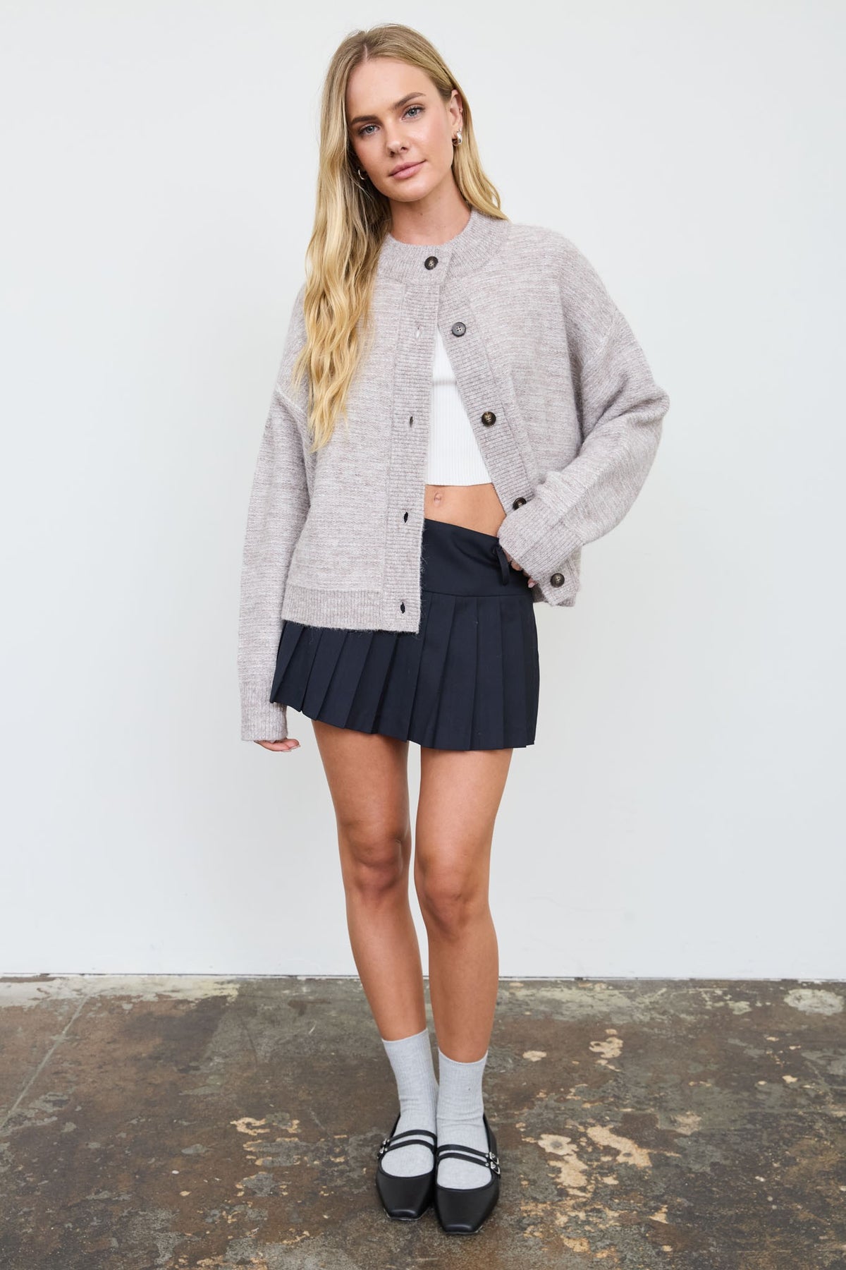 Marled Ribbed Trim Button Front Cardigan (Mocha)