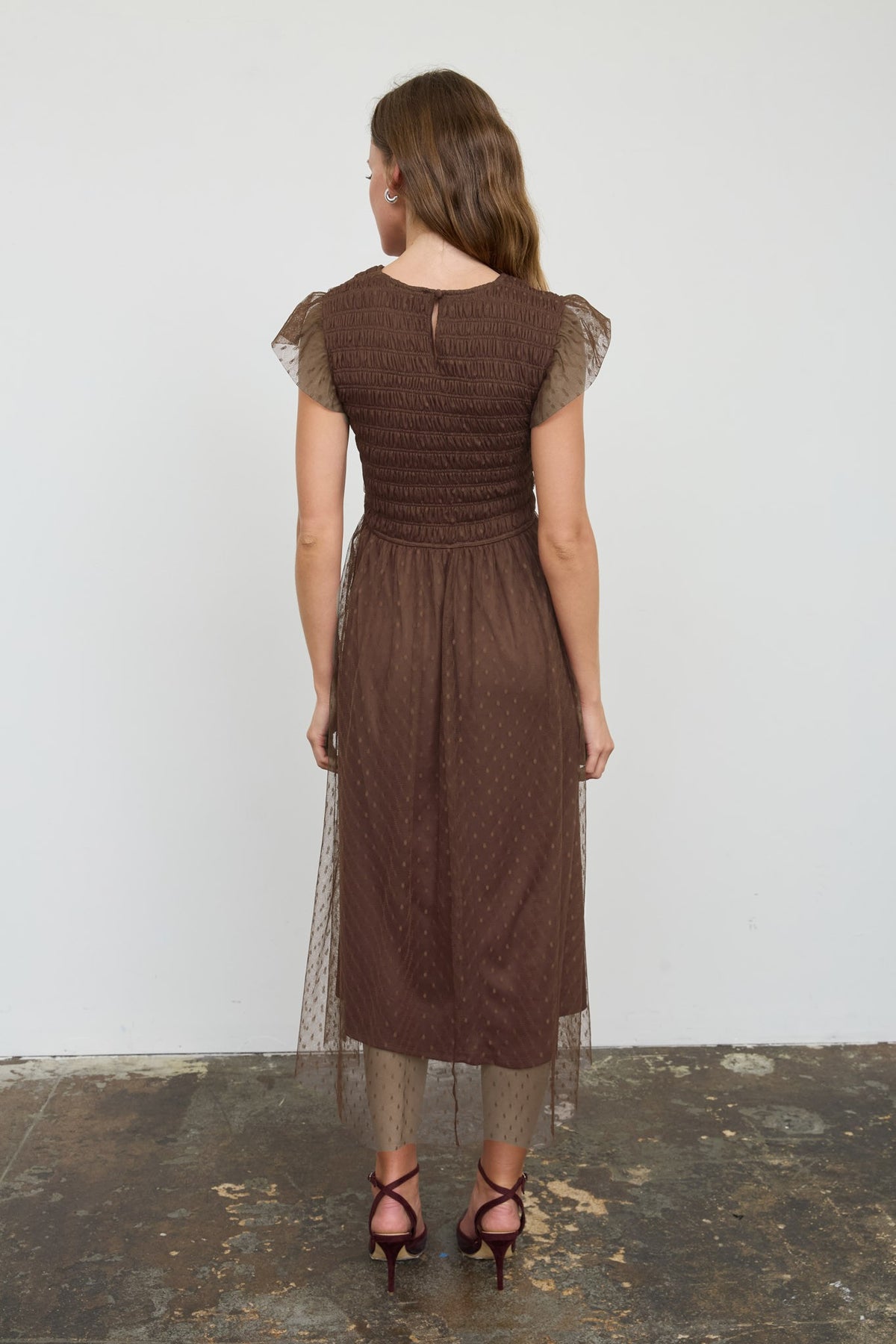 Polka Dot Chiffon Midi Dress