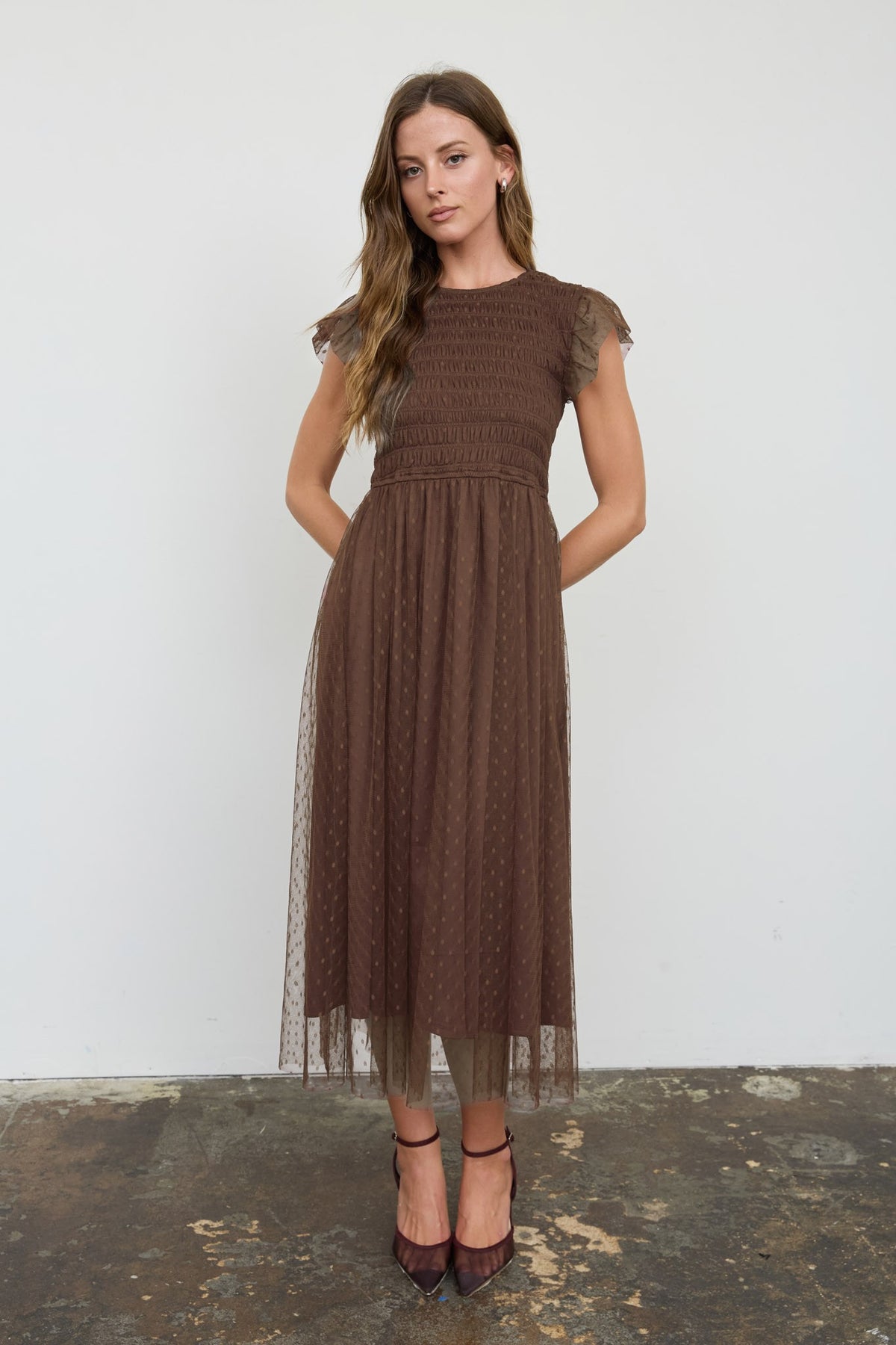 Polka Dot Chiffon Midi Dress