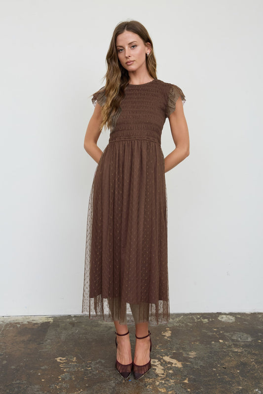 Polka Dot Chiffon Midi Dress