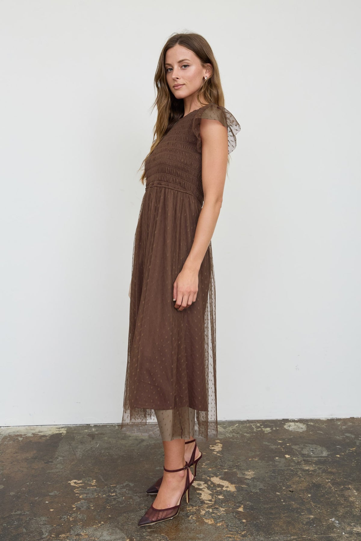 Polka Dot Chiffon Midi Dress
