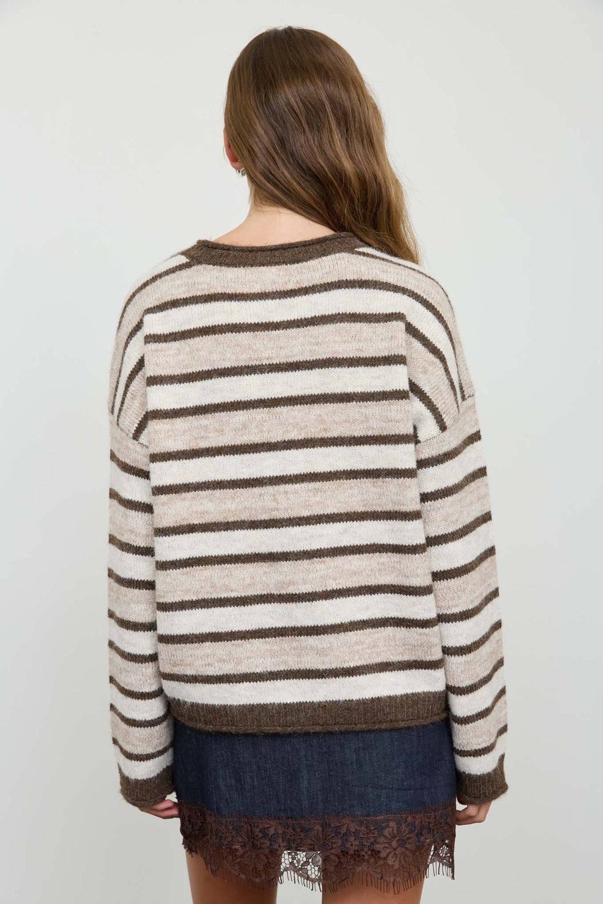 Heathered Multi-Stripe Raw Edge Knit Sweater