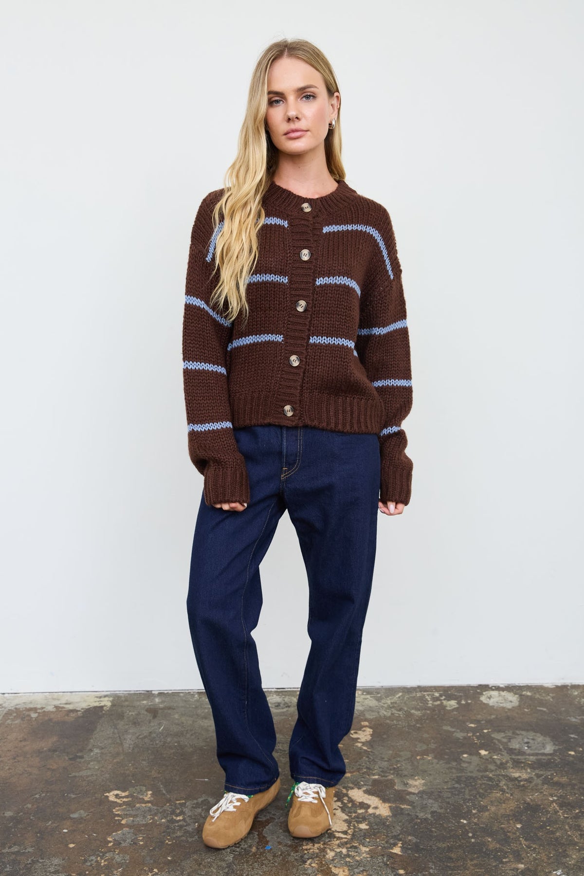 Stripe Jacquard Button Down Knit Cardigan