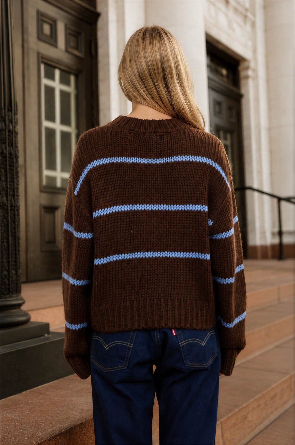 Stripe Jacquard Button Down Knit Cardigan