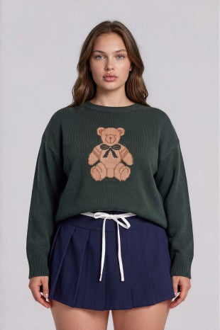 Long Sleeve Teddy Bear Pullover Sweater (1X - 3X)