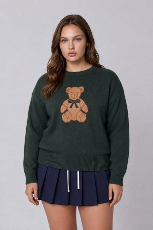 Long Sleeve Teddy Bear Pullover Sweater (1X - 3X)
