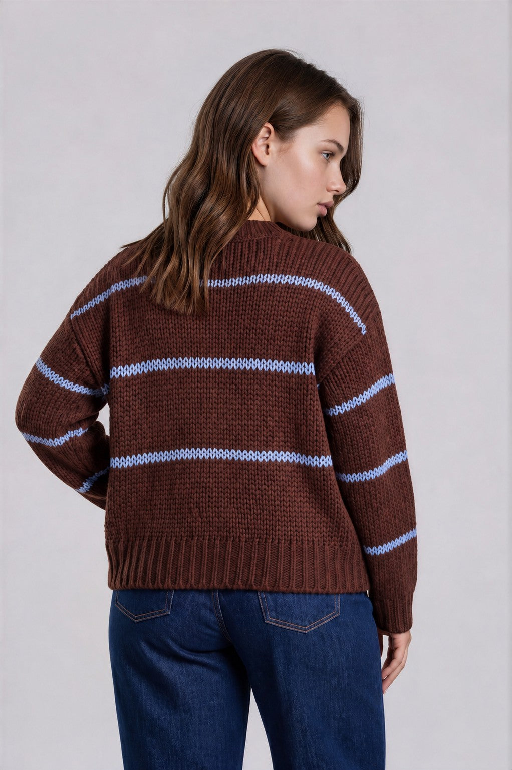 Stripe Jacquard Button Down Knit Cardigan (1X - 3X)