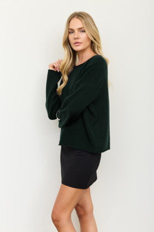 Center Seam Rolled Neck Long Sleeve Sweater (S - L)