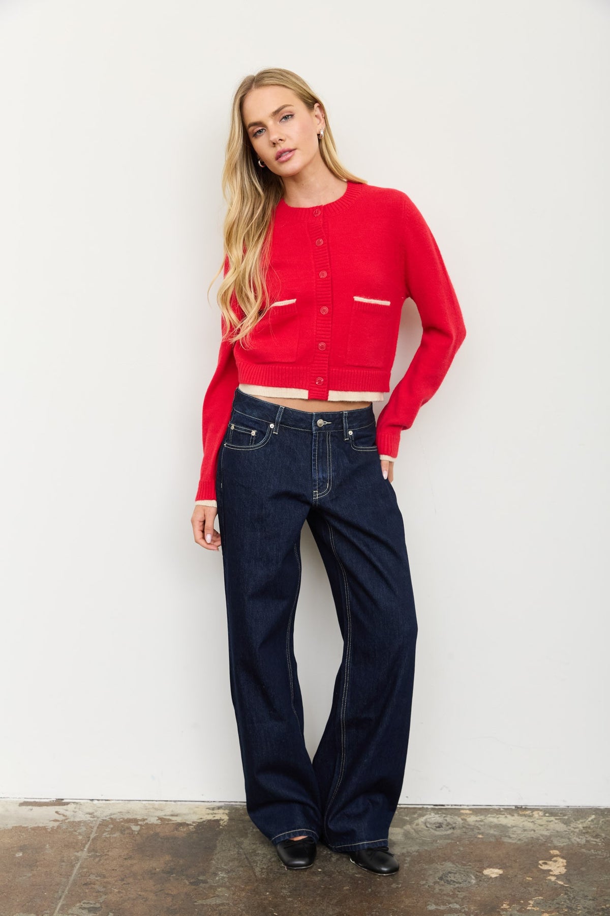 Contrast Pocket Long Sleeve Cardigan