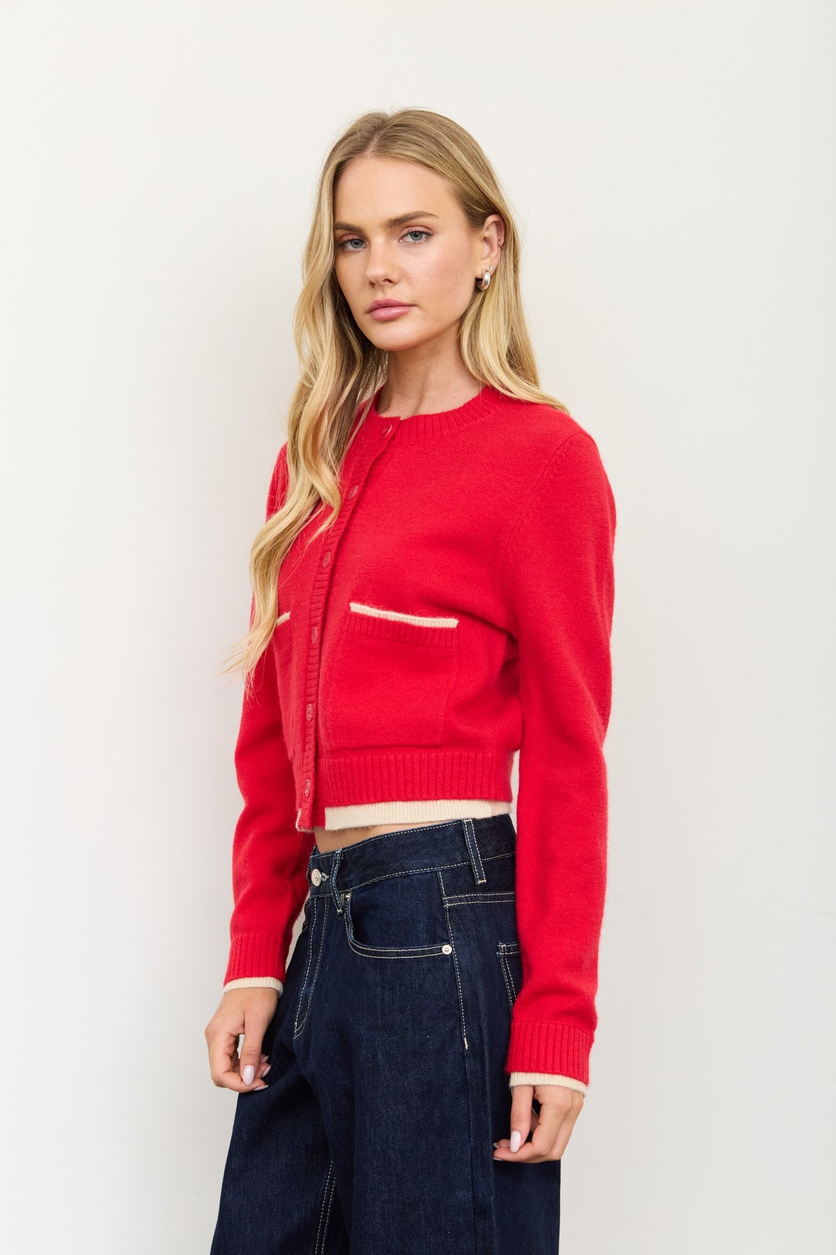 Contrast Pocket Long Sleeve Cardigan