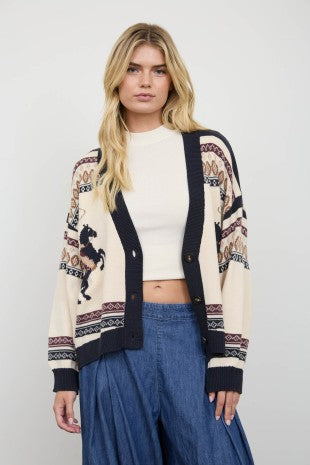 Rodeo Jacquard Button Front Cardigan