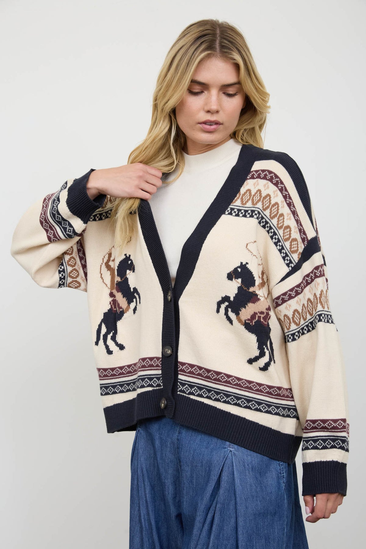 Rodeo Jacquard Button Front Cardigan