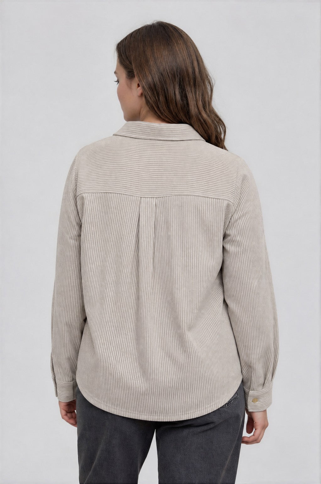Collared Button Front Long Sleeve Shirt (1X - 3X)
