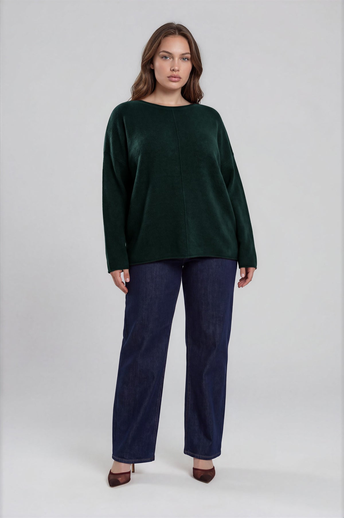 Center Seam Rolled Neck Long Sleeve Sweater (XL - XXXL)