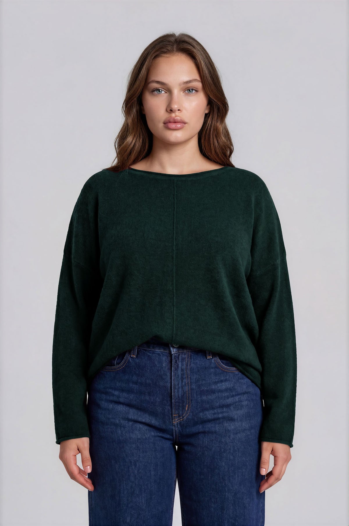 Center Seam Rolled Neck Long Sleeve Sweater (XL - XXXL)