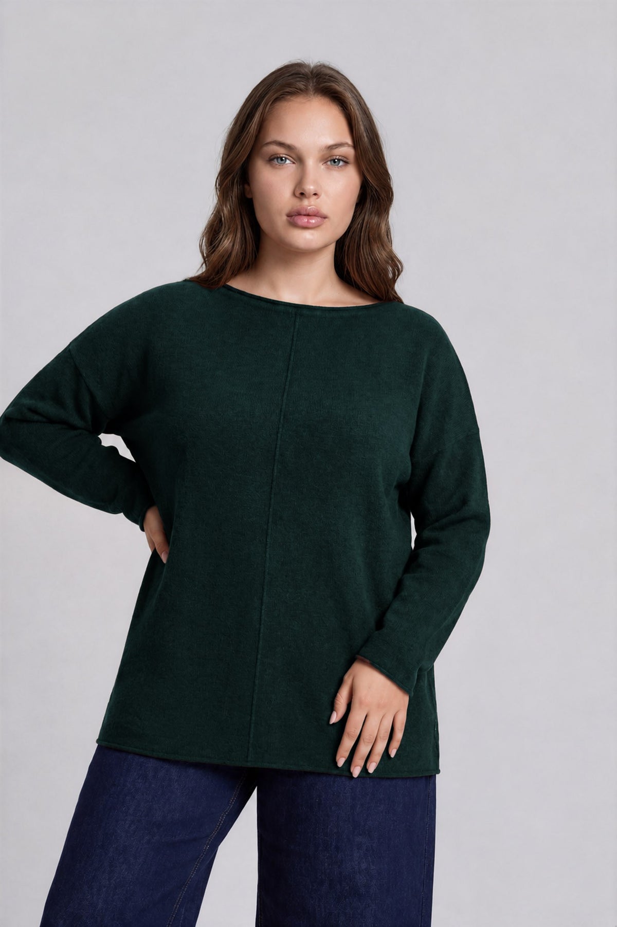 Center Seam Rolled Neck Long Sleeve Sweater (XL - XXXL)