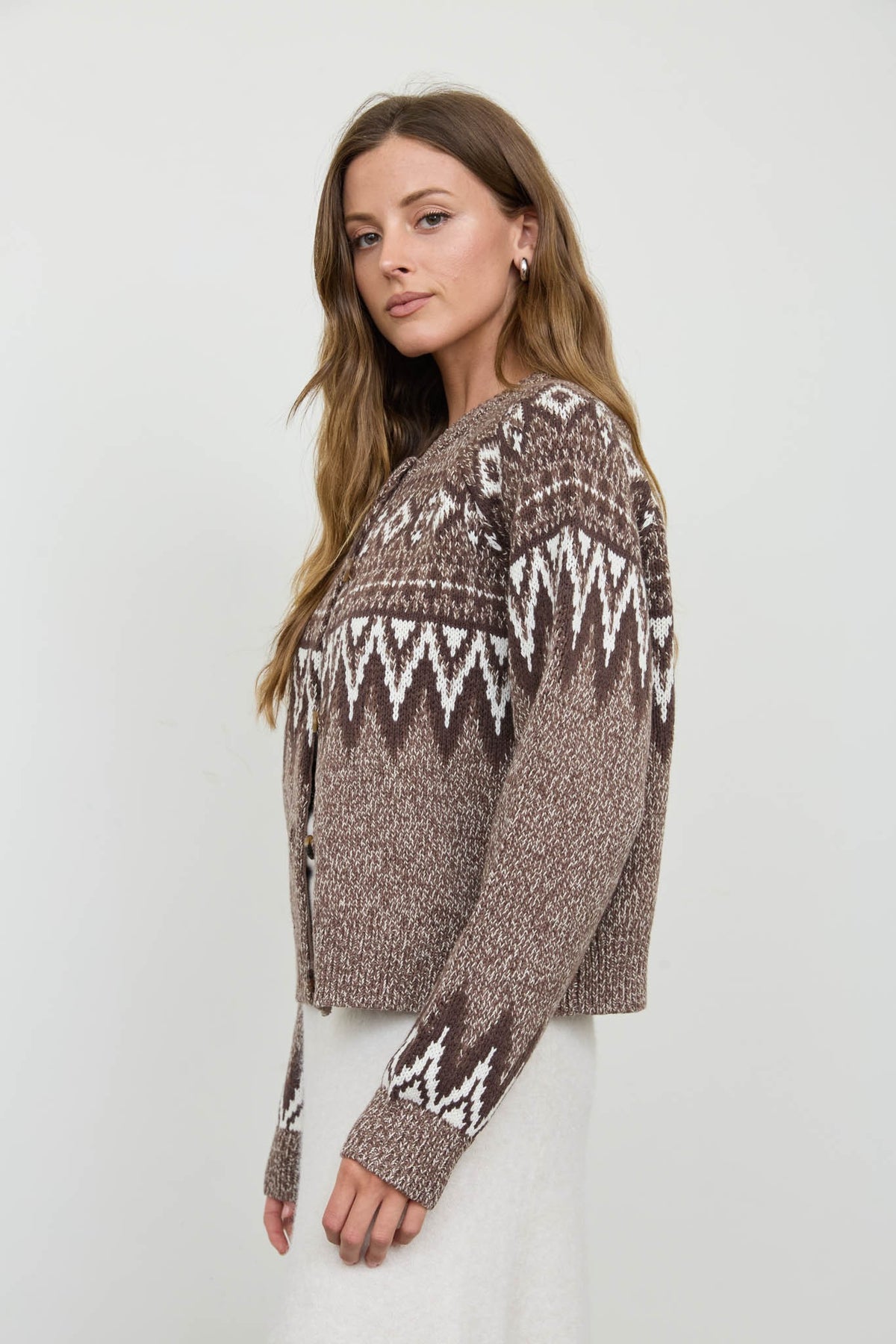 Marled Fair Isle Button Down Knit Cardigan