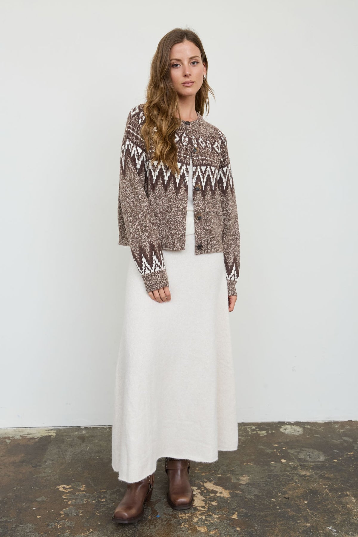 Marled Fair Isle Button Down Knit Cardigan
