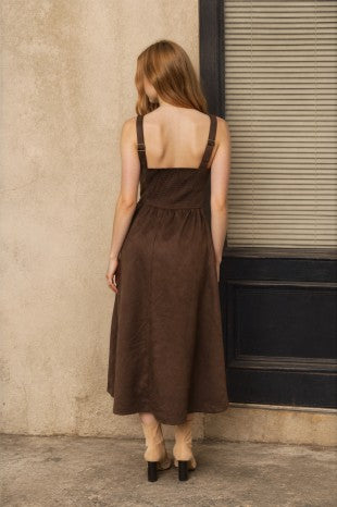 Lace Up Front Sleeveless Faux Suede Midi Dress