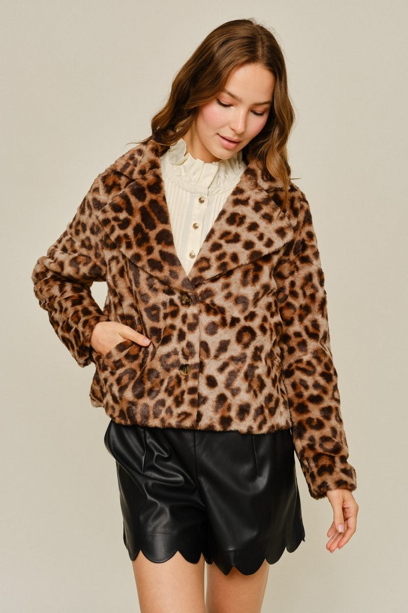 Faux Fur Leopard Print Jacket
