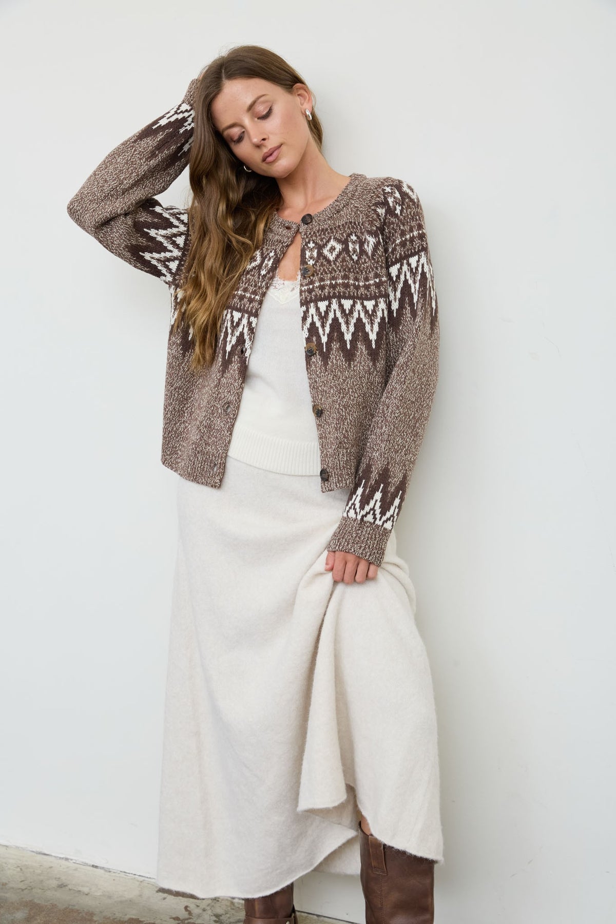 Marled Fair Isle Button Down Knit Cardigan