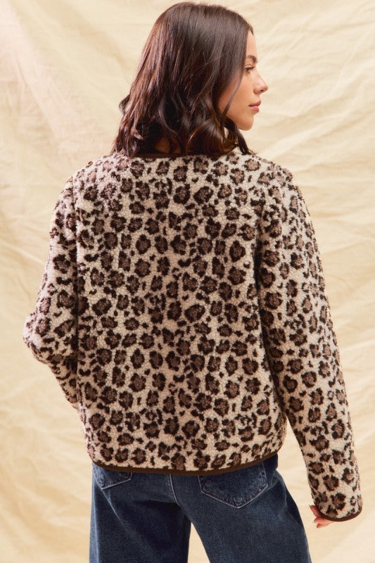 Leopard Sherpa Jacket with Bows