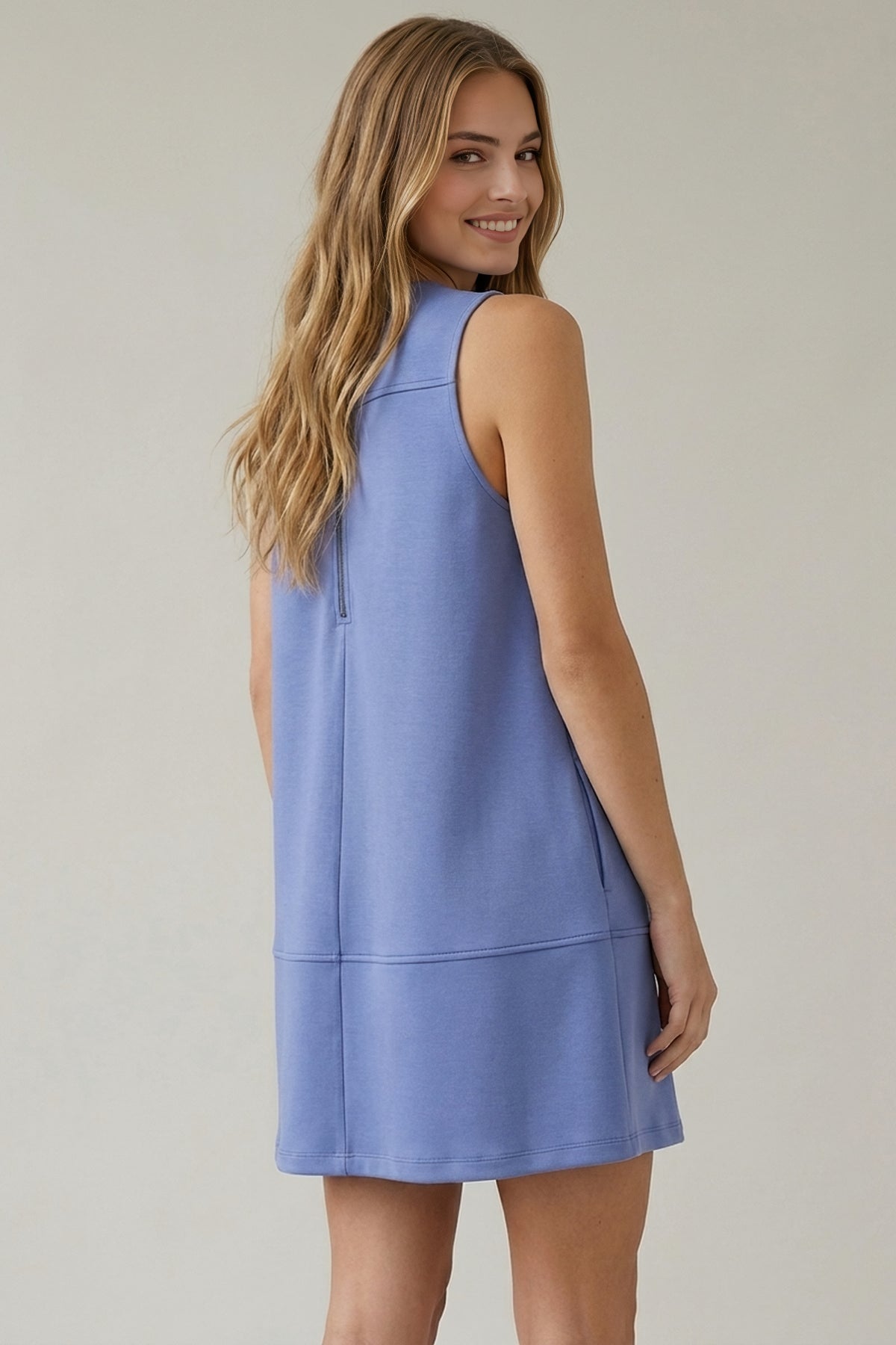 Sleeveless Front Pleat Zipper Back Swing Dress