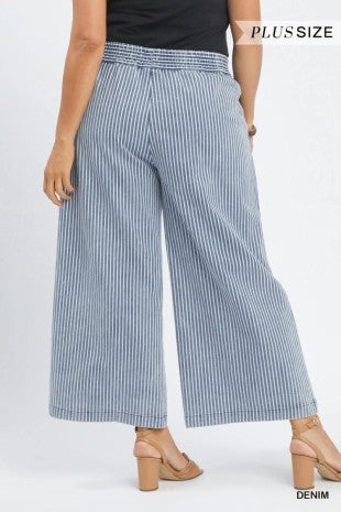 Elastic Waist Striped Denim Pants (XL - 2XL)