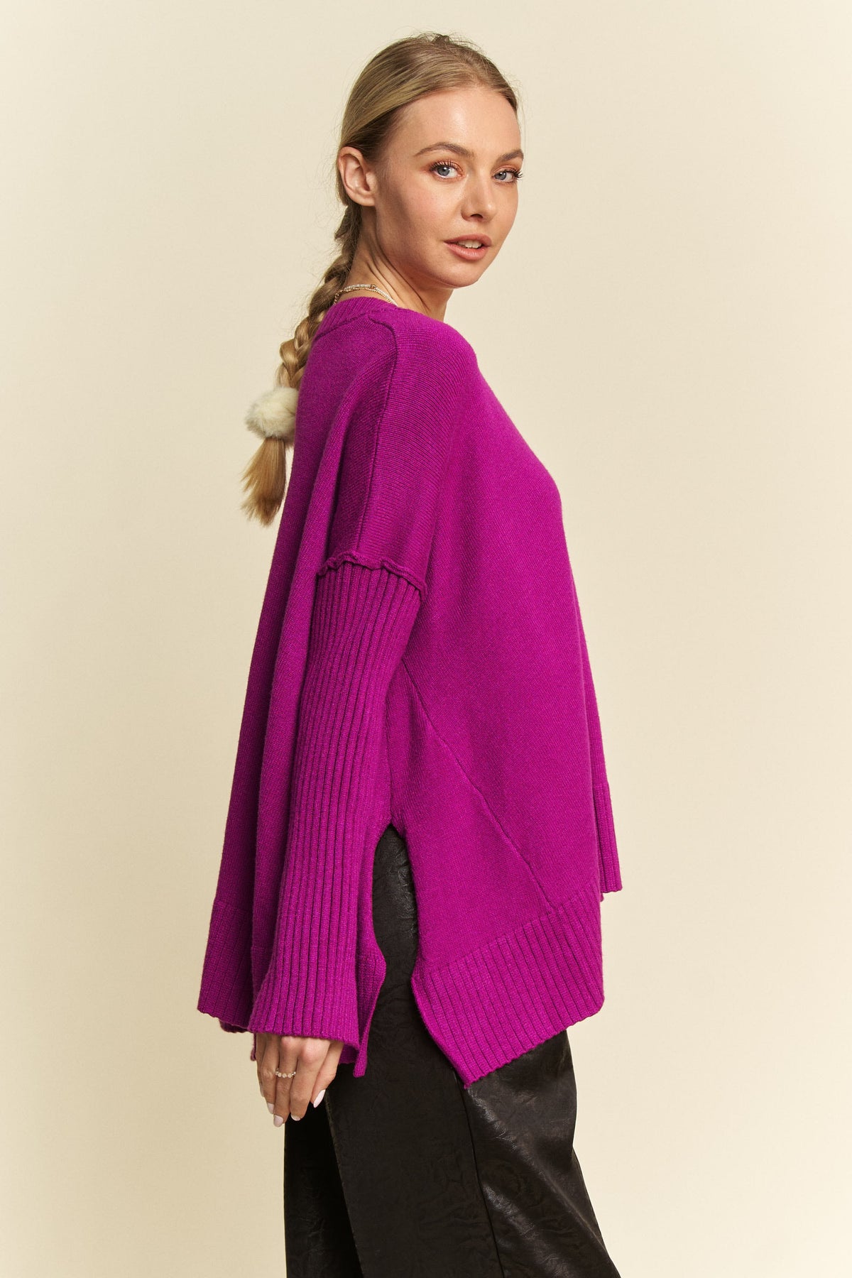 Ribbed Sleeve Oversized Tunic Sweater (1X - 3X)