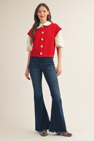 Shell Button Sweater Vest (Red Vest Only)