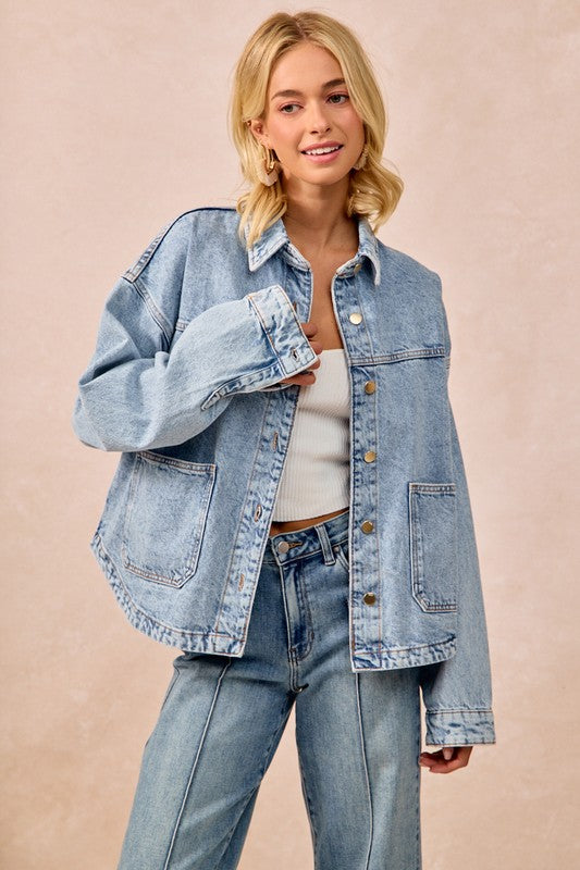 Washed Denim Jacket w/ Back Pleat